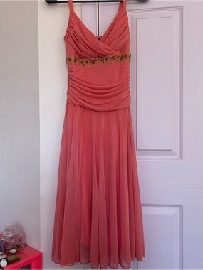 Coral Beaded A-Line Evening Dress